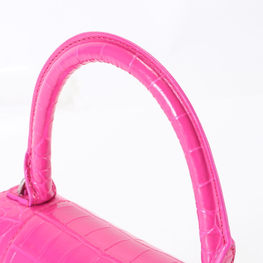 Balenciaga Tote Glass Crocodile Handbag Hour Leather Bag Embossed Pink View 4